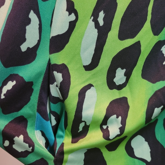 Diane Von Furstenberg Silk Blue & Green Leopard Print Bell Sleeve Blouse SZ 8 - Picture 6 of 10